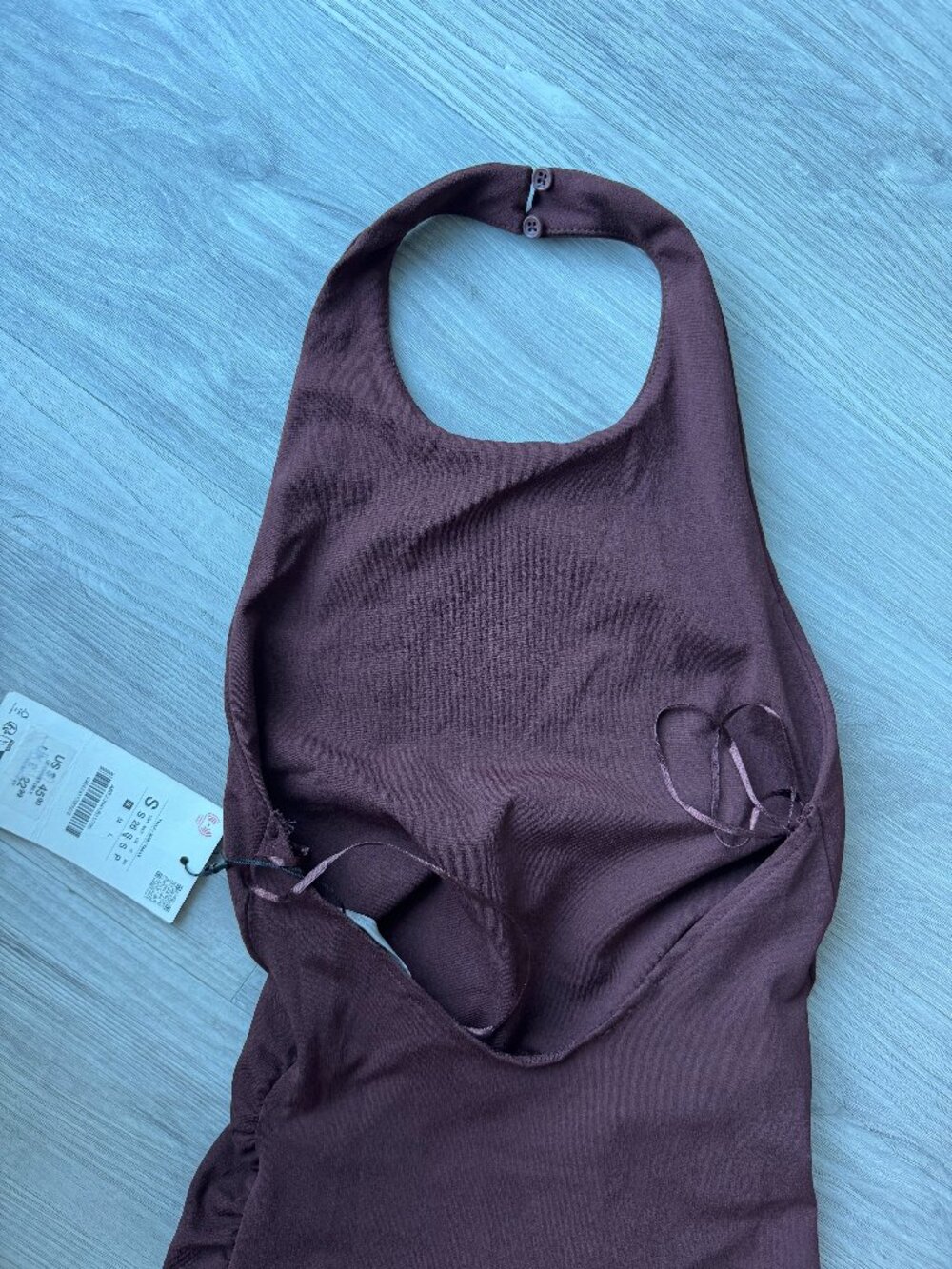 Zara Draped Halter Midi Dress Open Back Side Ruched Chocolate Brown S NWT - Picture 12 of 12